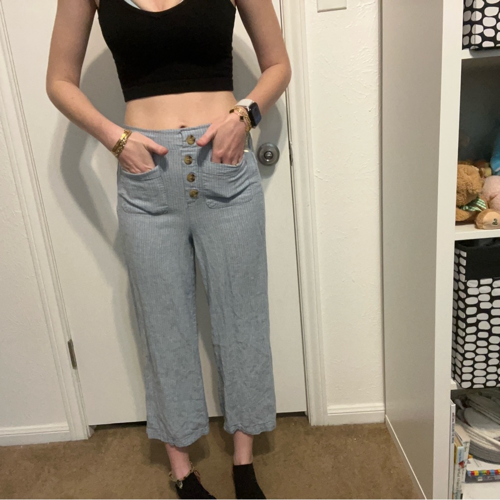 stripped pants with buttons
